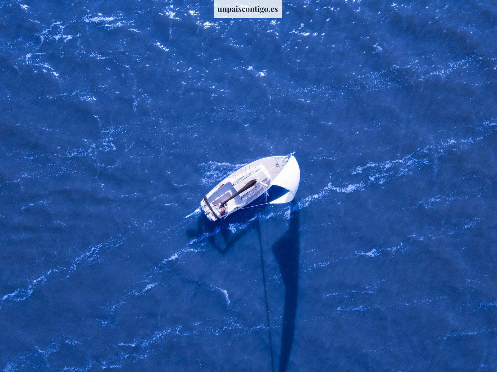 aerial view of boat sailing on blue ocean