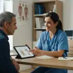Paciente consultando con un cirujano antes de una operación