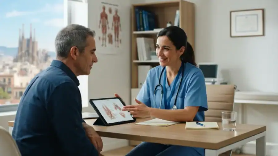 Paciente consultando con un cirujano antes de una operación